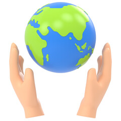 earth in hand 3d render icon in cartoon plastic style minimal isolated on transparent white background	
