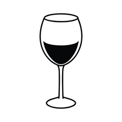 Elegant black silhouette of a wine glass on a clean white background