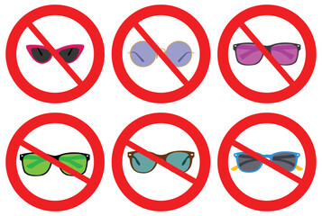 No Sunglasses Sign & Glasses Prohibition Icon- Flat Style Vector Icon for Rules & Safety Notices