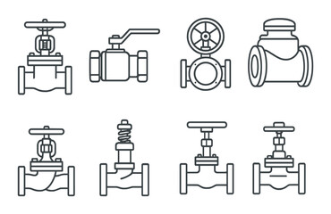 Industrial valves illustration with various types of valve designs on metal background