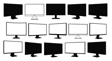 Vector collection of monitors_Angled 3D Black and White Vector