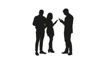 Engaging Team Collaboration Silhouette Using Smartphones for Project Updates and Social Media Networking, Perfect for Business and Technology Concepts