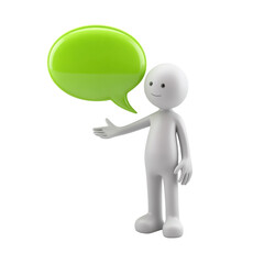 3D Person with Green Speech Bubble on Transparent Background