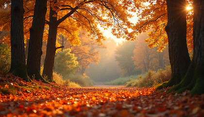 autumn forest in the morning