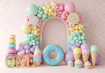Sweet First Birthday Celebration Candy Theme Party Decor Background Decoration