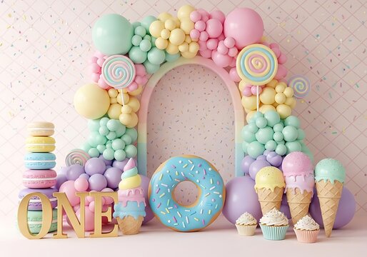Sweet First Birthday Celebration Candy Theme Party Decor Background Decoration - Powered by Adobe