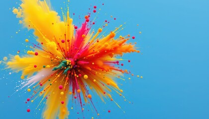 Colorful Powder Explosion with Dynamic Movement Light Blue Background