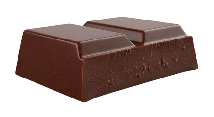 A single, rich, dark chocolate bar piece with a textured break