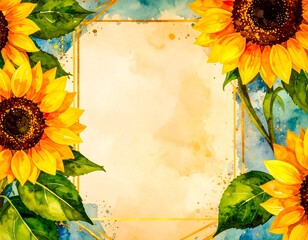 Watercolor sunflowers in gold frame