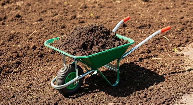 Wheelbarrow Full of Soil in Garden - Gardening and Landscaping.