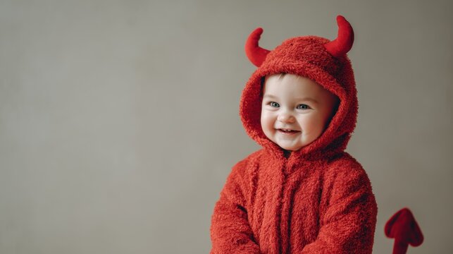Baby Halloween Outfits. Smiling child in a devil costume, showcasing playful innocence and joy.