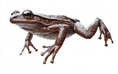 Chocolate Frog Mid Leap with Detailed Texture in HD Isolated on White Background.