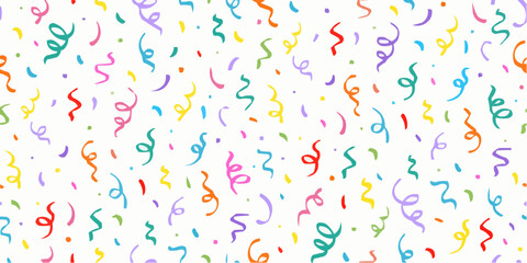 Colorful confetti and streamers party background pattern