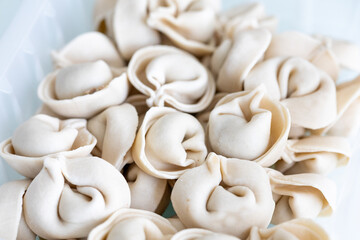 Close-Up of Pelmeni Dumplings on a White Plate
