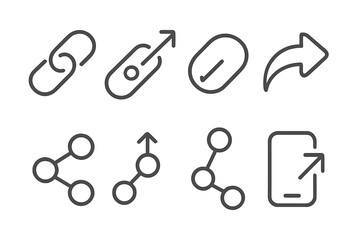 Link and share icon set. Vector line icons for web and mobile apps. Hyperlink, connection, network, and send symbols. Editable stroke. Minimalist pictogram bundle for UI design.