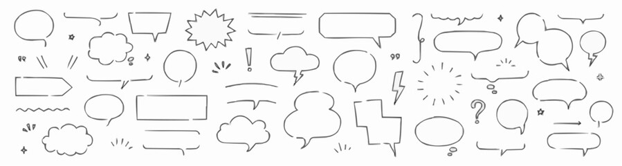Collection of hand drawn speech bubbles and thought bubbles in various shapes
