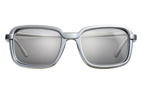 Silver framed sunglasses reflective lens eye protection style fashion accessory eyewear glamour optics vision 3d illustration isolated on transparent background - Powered by Adobe