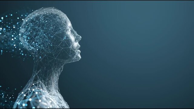 Digital human: a digital outline of the human head representing intelligence, technology, data, and Artificial intelligence