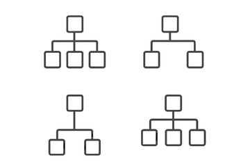 Hierarchy icon set for business structure. Organizational chart infographic elements. Corporate management, teamwork, and workflow pictograms. Editable stroke vector symbols.