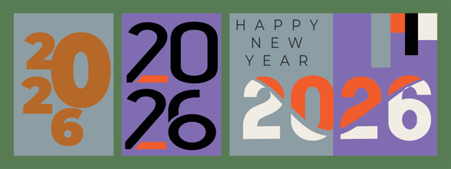 2026 Happy New Year celebration text design set, colorful typography logo collection, greeting card and festive poster template vector illustration