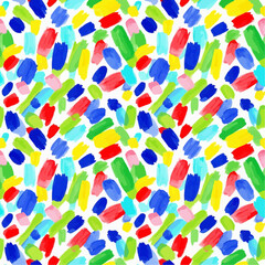 Abstract colorful brush strokes seamless pattern on white background