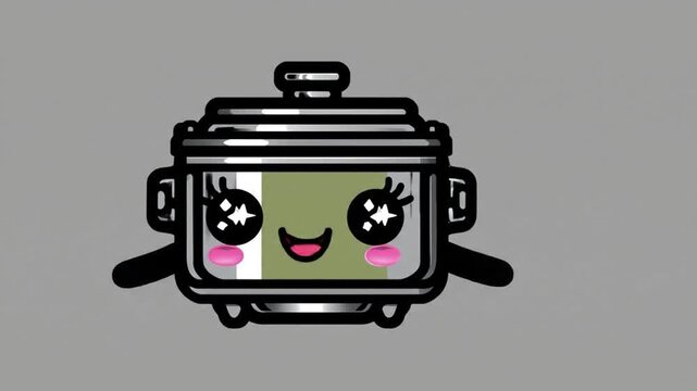 Animated kitchen pot character on gray background vector illustration