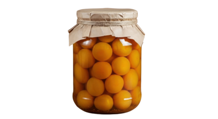 Jar of apricots preserved in syrup isolated on white background