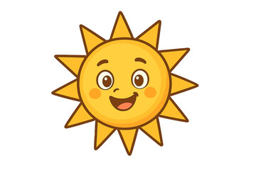 Cute sun character vector illustration. Happy smiling cartoon mascot for kids. Summer sunshine weather icon. Cheerful morning sunlight symbol. Isolated flat design element.