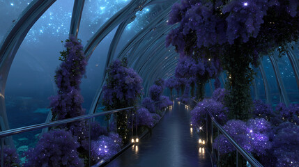 Fototapeta premium Beautiful of garden purple color of plants in the spaceship at night.