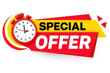 Bright red and yellow banner announcing a special offer with a ticking clock indicating limited time