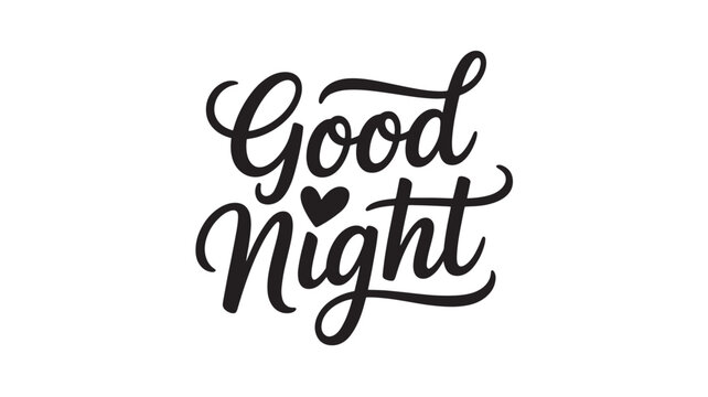 Good night lettering decorative script with heart details vector typography for greeting cards and posters Isolated on White Background
