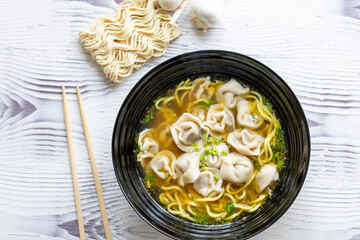 Close-Up of Wonton Soup with Ramen
