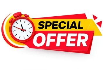 Urgent special offer banner with clock symbolizing limited time promotion