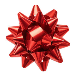 Shiny red starburst gift bow close up festive celebration decoration isolated on transparent background