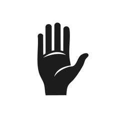 Obraz premium Stop Hand Palm Gesture Concept Black Glyph Icon Flat Vector Illustration