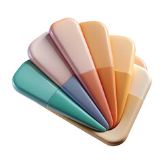 Pastel color swatch fan palette earthy tones elegant design style gentle color combination 3d illustration isolated on transparent background