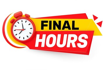Bright red and yellow banner with a clock indicating final hours of a sale or promotion