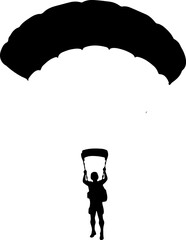 Parachutist Skydiver Landing Over Mountain Landscape Silhouette