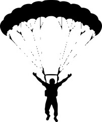 Parachutist Skydiver Landing Over Mountain Landscape Silhouette