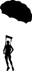 Parachutist Skydiver Landing Over Mountain Landscape Silhouette