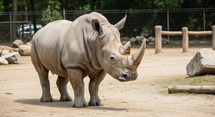 Majestic rhinoceros captured in its habitat showcasing wildlife preservation efforts and conservation awareness