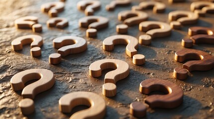 Wooden Question Marks on a Textured Surface (AI-generated)
