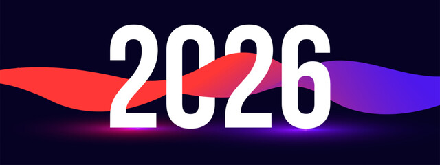 Happy new year 2026 background with colorful flowing waves.