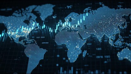 Global Market Insights: A captivating view of the world map illuminated with financial data, symbolizing the interconnectedness of international markets and the intricate dance of global economics. - Powered by Adobe