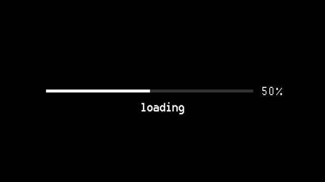 Loading Data HUD Minimal black background with a white horizontal loading bar at 100%, accompanied by the word "loading" and percentage text, designed as a simple progress indicator.
