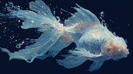 Surreal Pisces fish made of stars and water, dreamy ethereal vibe