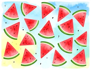 Watercolor watermelon slices pattern