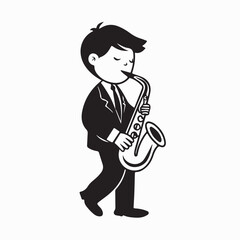 Naklejka premium Cute Child Enjoying Playing Saxophone Vector Image on white background