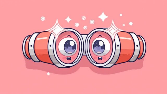 Illustrated binoculars with smiling faces on pink background