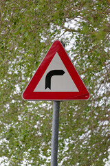 European Triangular Warning Sign Right Turn Ahead